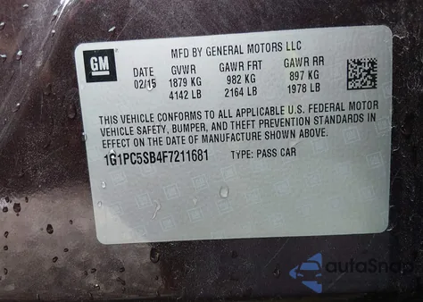 2015 Chevrolet Cruze 1Lt Auto z USA, uszkodzony, nr VIN 1G1PC5SB4F7211681